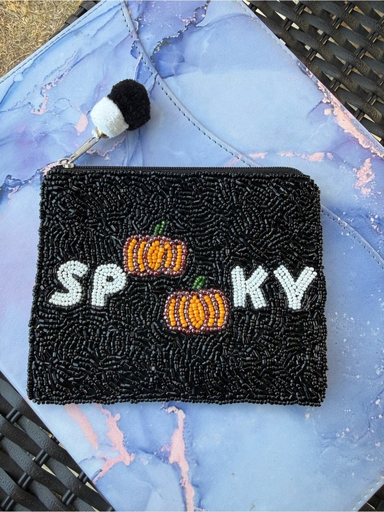 Handbags - Kids Black Beaded 'Spooky' Pumpkin Coin Pouch